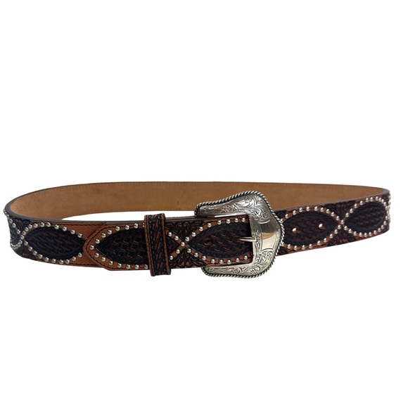 Justin 125 Year Studded Belt Leather Brown Women's Cowgirl Size: 34 - Picture 2 of 14
